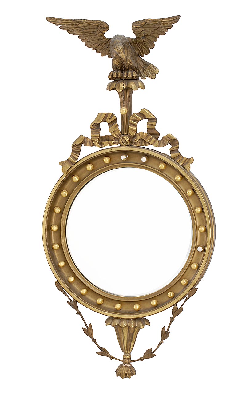 Appraisal: LATE TH CENTURY CONVEX MIRROR with eagle and ribbon crest