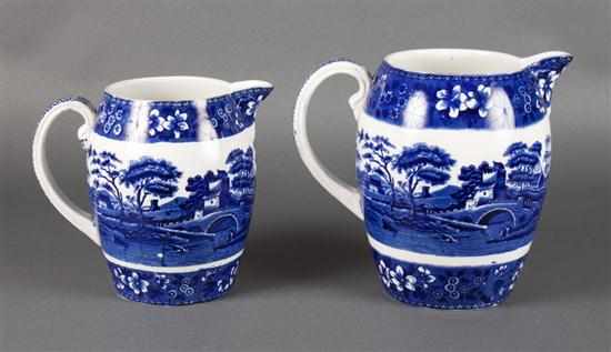 Appraisal: Two Copeland Spode blue transferware jugs in the ''Spode's Tower''