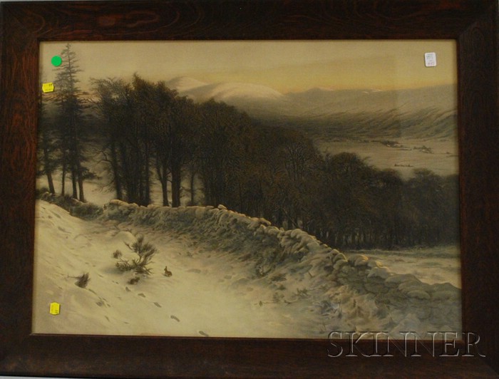 Appraisal: Oak Framed J Farquharson Lithograph Winter Scene overall x in