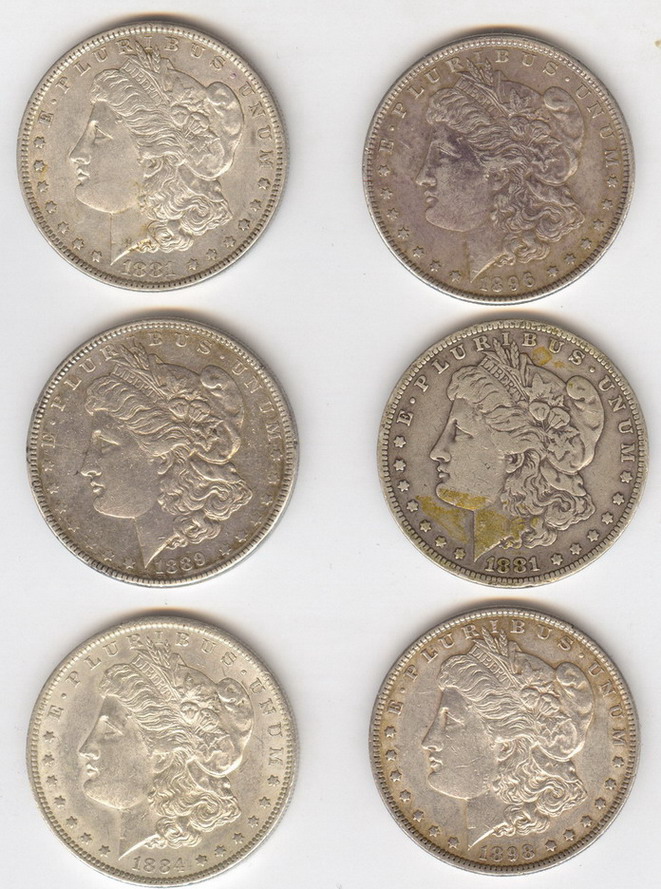 Appraisal: SIX NICE U S MORGAN ESTATE SILVER DOLLARS - O