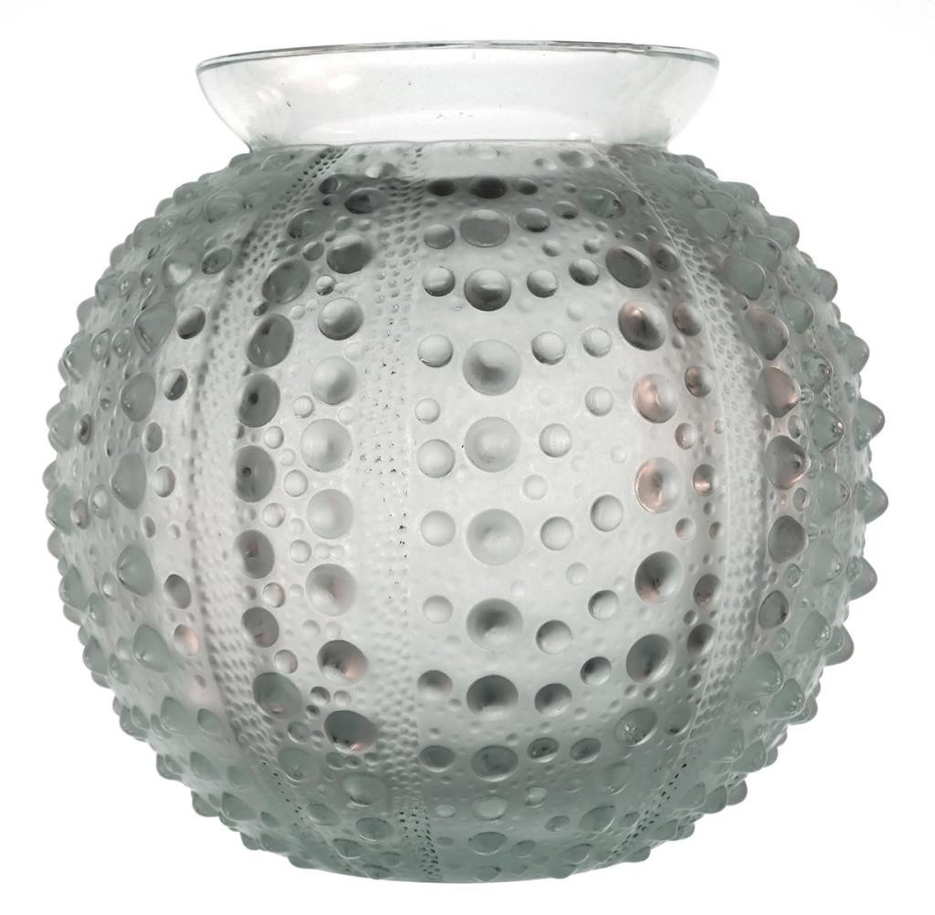 Appraisal: Rene Lalique Oursin crystal vase Sea urchin motif frosted bulbous