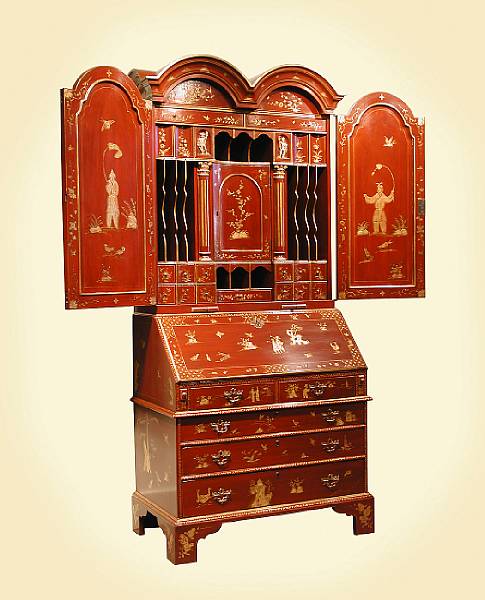 Appraisal: A George I style parcel gilt and lacquered secretary bookcase