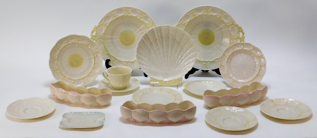 Appraisal: PC IRISH BELLEEK NAUTILUS BASKET WEAVE PORCELAIN Ireland th CenturyIncluding