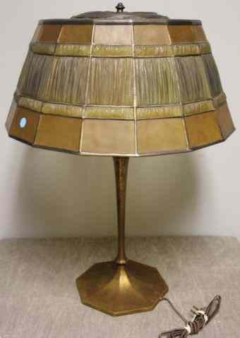 Appraisal: TIFFANY STUDIOS Table Lamp with Linenfold Shade Signed Tiffany Studios