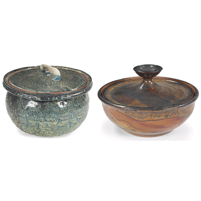 Appraisal: Edna Arnow covered casseroles two stoneware with multi-toned high-glaze one