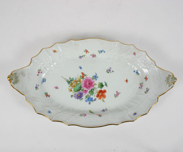 Appraisal: Meissen hand painted porcelain serving platter shaped handles and gilt