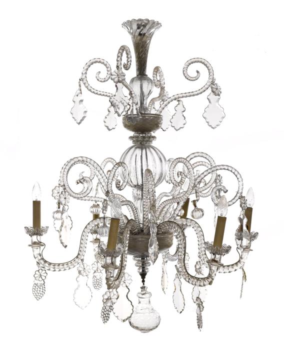 Appraisal: CHANDELIER Murano th c Transparent glass lights H ca D