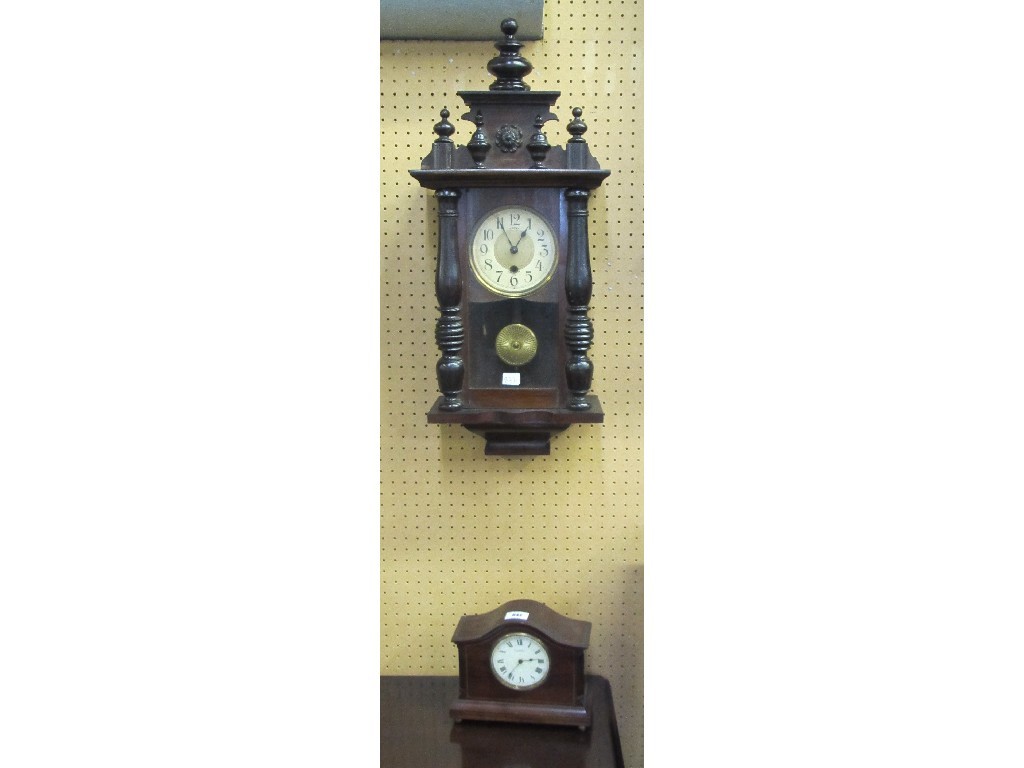 Appraisal: Edwardian mahogany inlaid mantel clock and wall clock