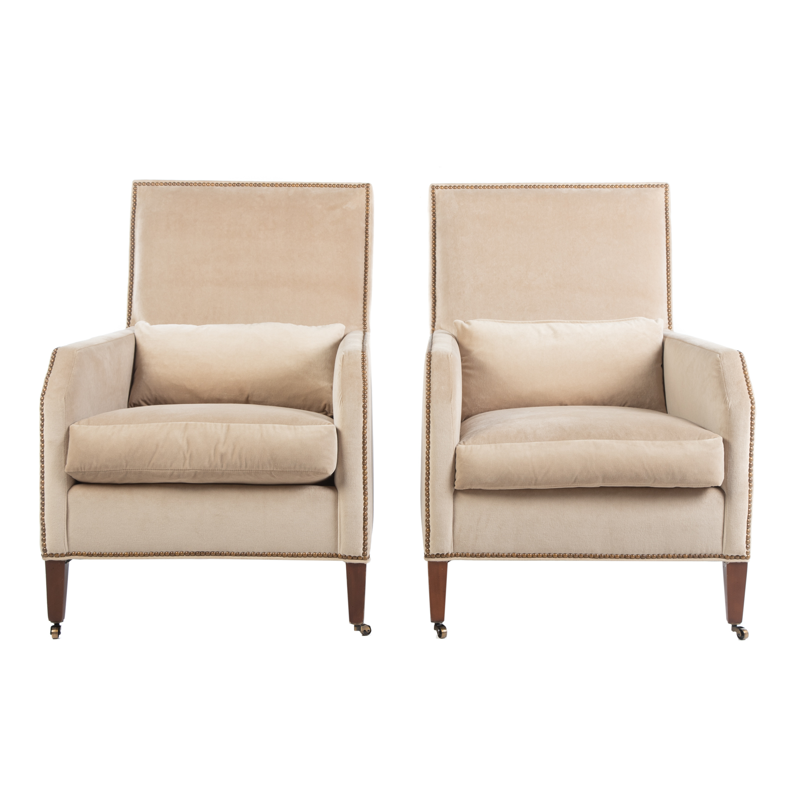 Appraisal: PAIR OF LILLIAN AUGUST UPHOLSTERED CHAIRS With brass tack upholstery