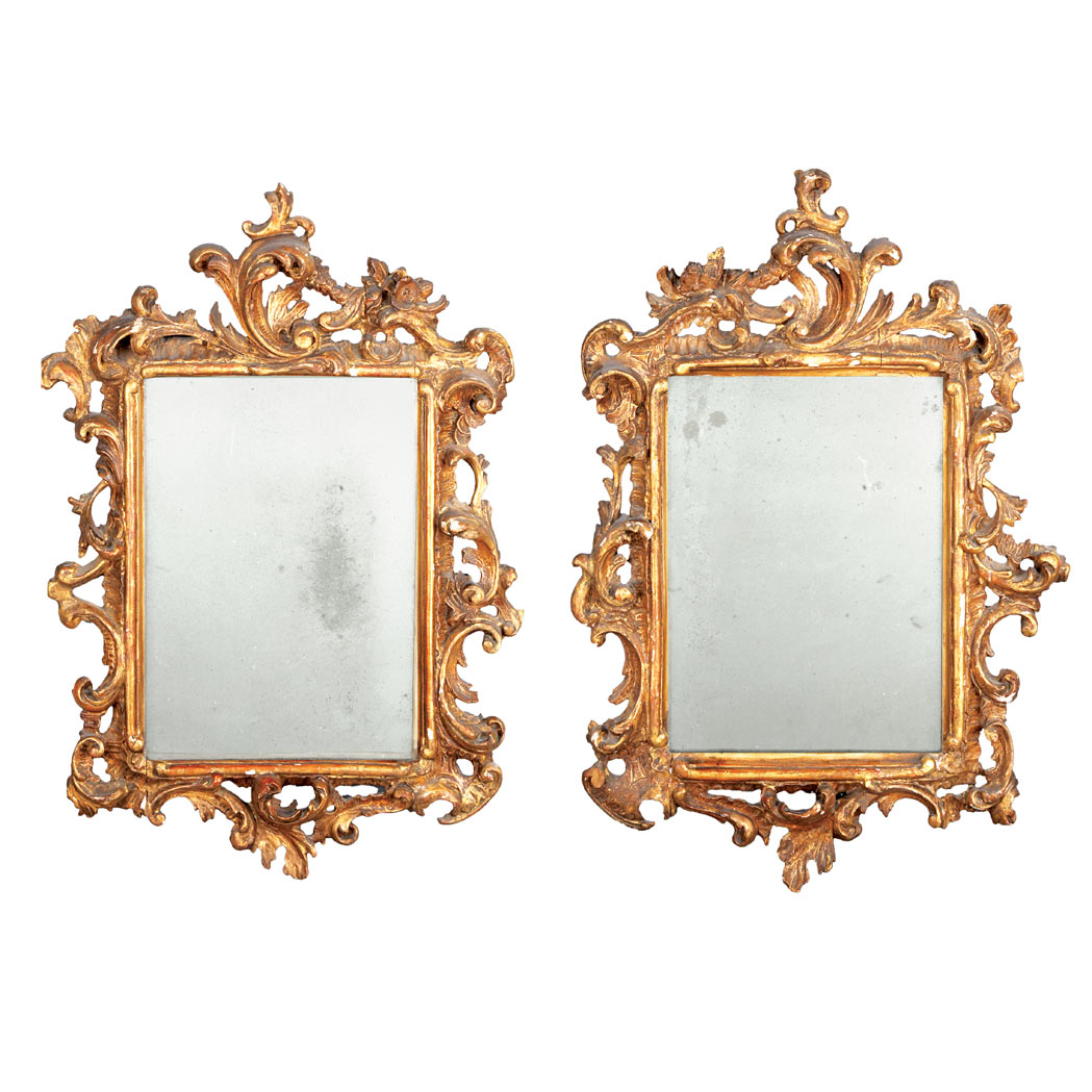 Appraisal: Pair of Continental Rococo Gilt-Wood Mirrors th th Century Each