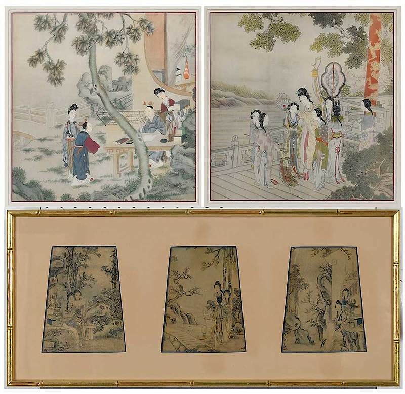 Appraisal: Two Chinese Paintings on Silk One Print Chinese possibly th