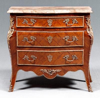 Appraisal: Louis XV style marble top commode variegated rose to beige