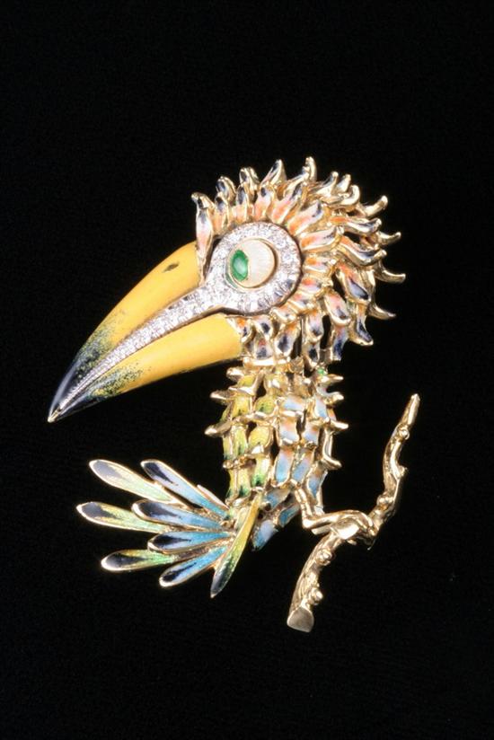 Appraisal: K YELLOW AND WHITE GOLD AND ITALIAN ENAMEL TOUCAN BROOCH