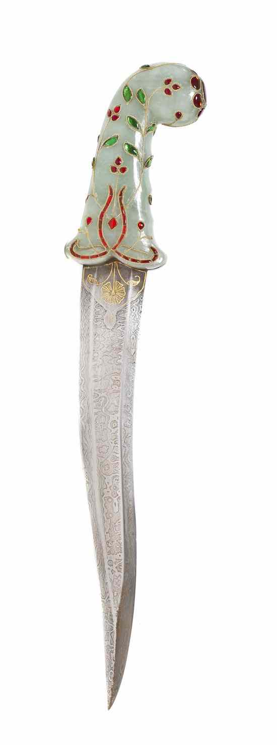 Appraisal: A Mughal Style Hardstone Handled Dagger the handle with applied