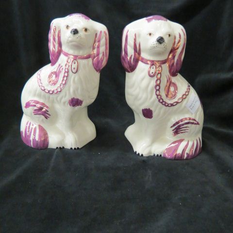 Appraisal: Beswick Staffordshire Pottery Dog Figurines pair copper luster trim excellent