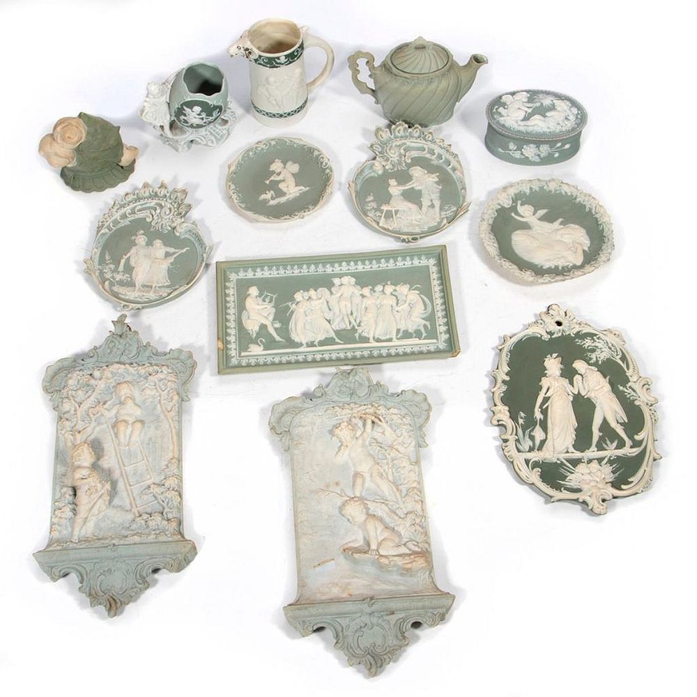 Appraisal: A Collection of Jasper Ware Including wall plaques a teapot