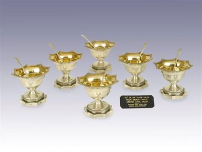 Appraisal: A set of six George III pedestal salts with batswing