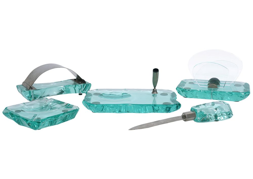 Appraisal: Pc Fontana Arte Green Murano Desk Set piece Italian mid-century