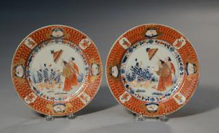 Appraisal: Pair of Pronk plates lady with parasol diameter th C