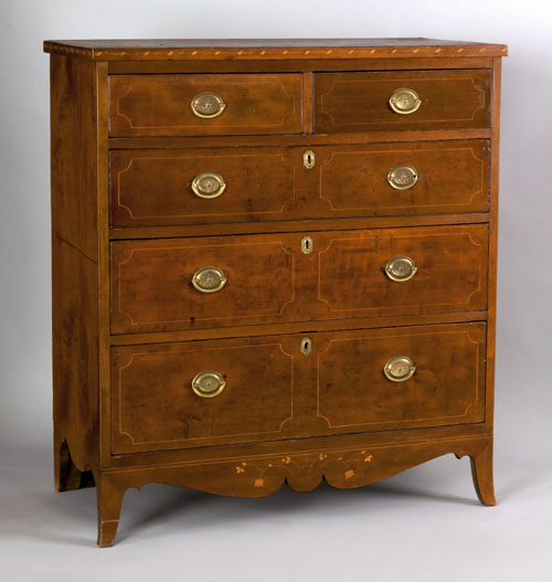 Appraisal: Western Pennsylvania Federal walnut and cherry chest of drawers ca