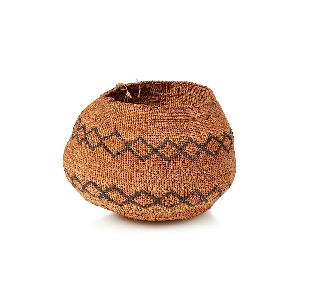 Appraisal: Northern California Indian Basket Northern California Indian basket decorated with