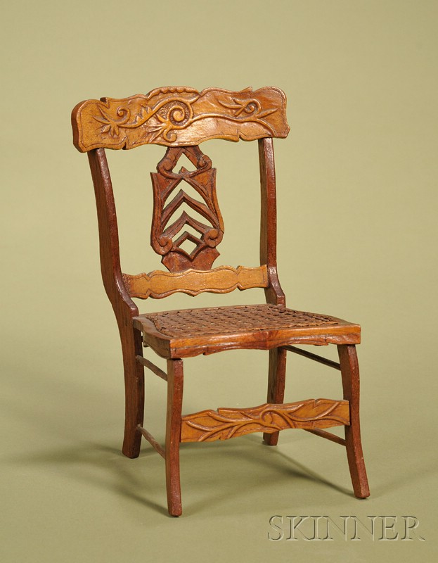 Appraisal: American Miniature Maple and Oak Caned Side Chair early th