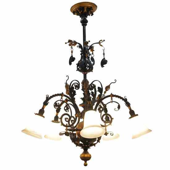 Appraisal: A French Wrought Iron and Copper Chandelier circa having an