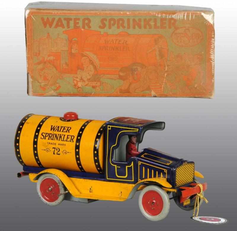 Appraisal: Tin Strauss Water Sprinkler Truck Wind-Up Toy Description American Working