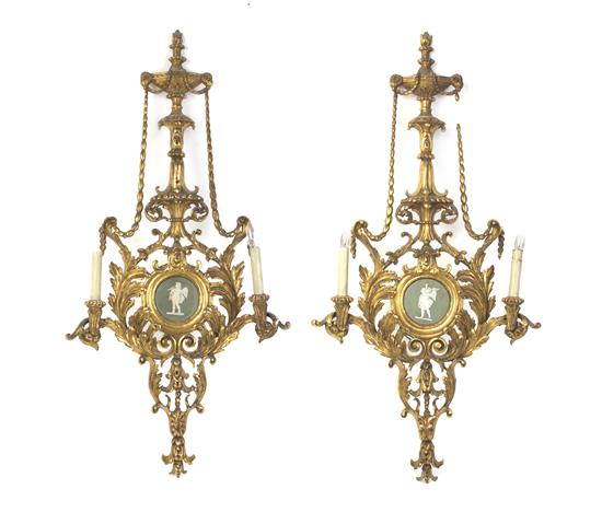 Appraisal: Sale Lot A Pair of Neoclassical Giltwood and Jasperware Two-Light