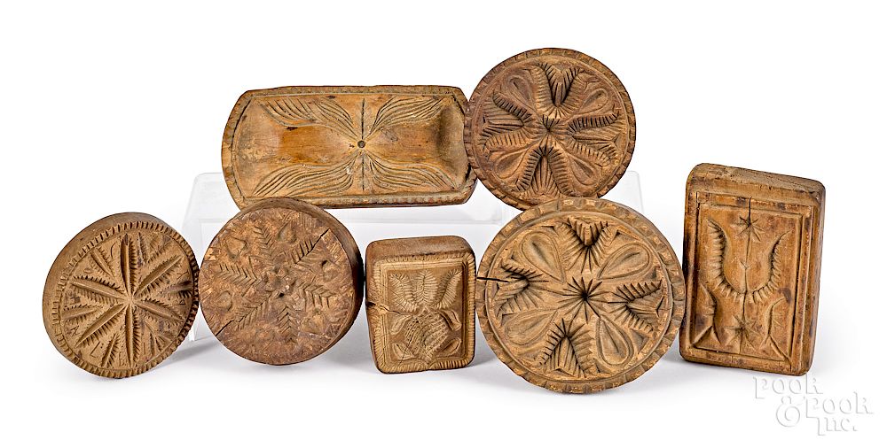 Appraisal: Seven carved butterprints Seven carved butterprints th c one inscribed