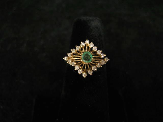 Appraisal: Emerald Diamond Ring round gem surrounded by diamonds in k