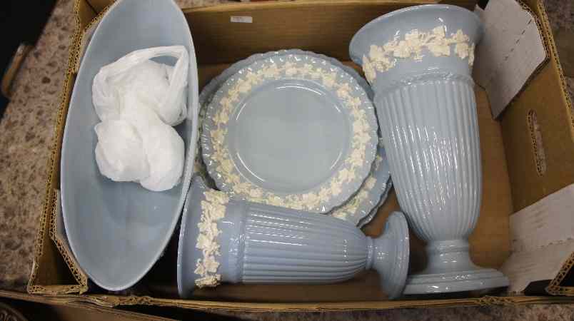 Appraisal: Tray comprising Wedgwood Embossed Queensware to include Large Vase Small