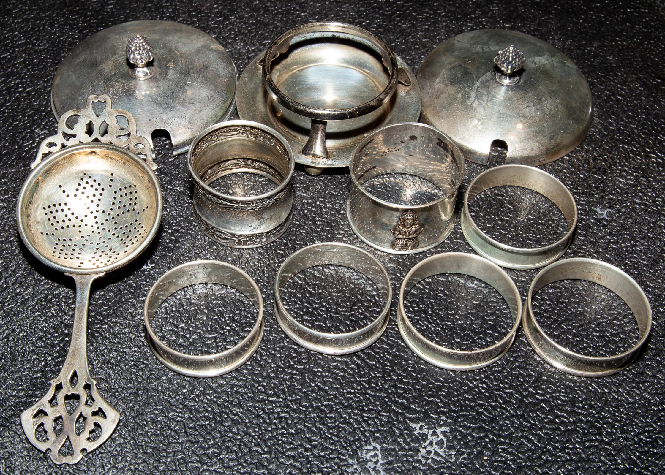 Appraisal: COLLECTION STERLING TABLE ITEMS Including seven napkin rings and two