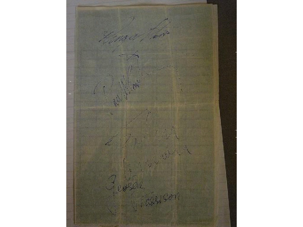 Appraisal: A sheet containing the Beatles signatures together with provenances relating