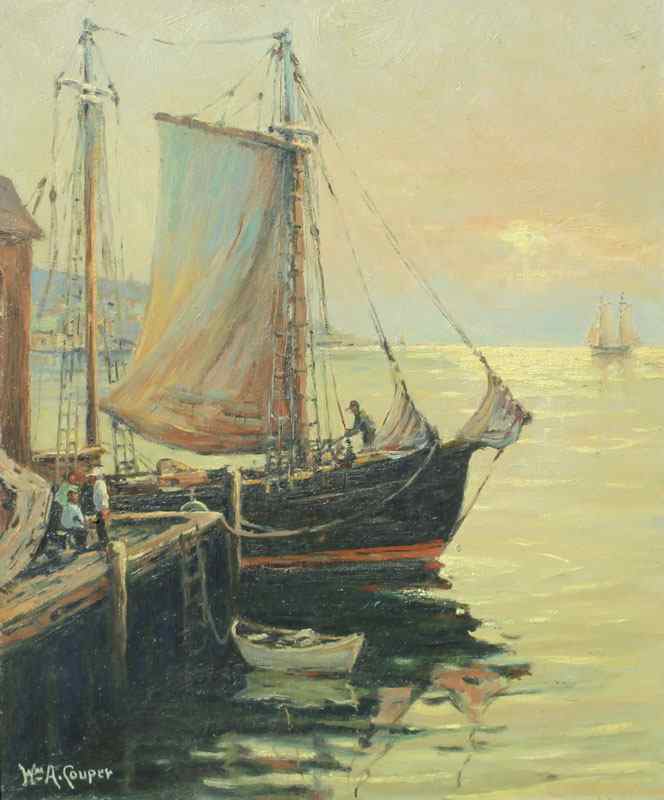 Appraisal: COUPER William A American - Rockport Dockside Scene at Sunrise