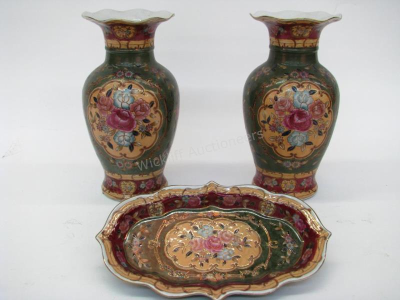 Appraisal: Group of Oriental Porcelain pair of vases with matching tray