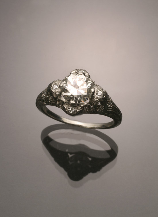 Appraisal: Art Deco Platinum Solitaire Diamond Ring Circa The four-prong mount