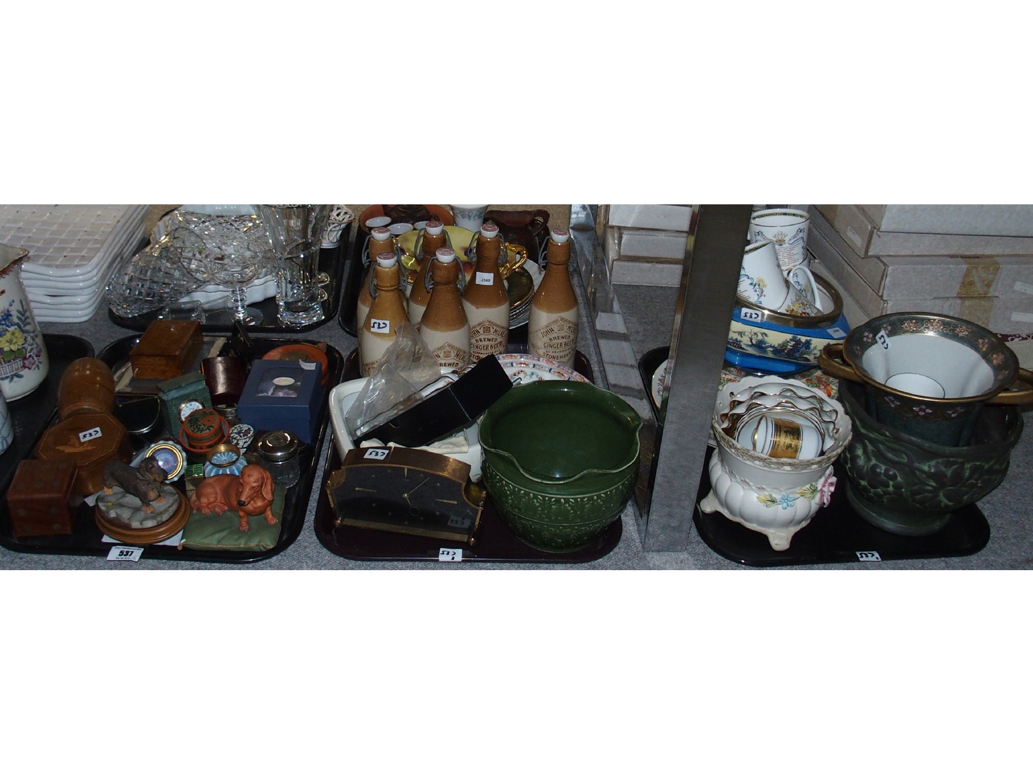 Appraisal: Three tray lots to include various small boxes pair of