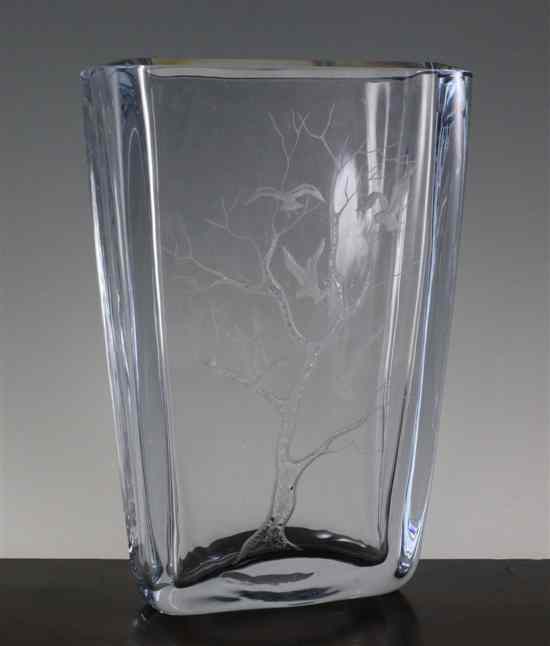 Appraisal: A Stromberg slab shaped glass vase Swedish post-war wheel engraved