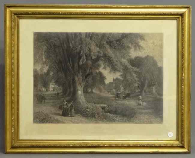 Appraisal: th c steel engraving ''The Village Elms'' Site '' x