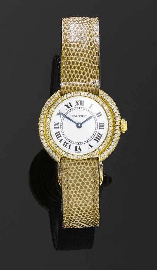 Appraisal: DIAMOND LADY'S WRISTWATCH CARTIER VENDOME ca Yellow gold Rare model