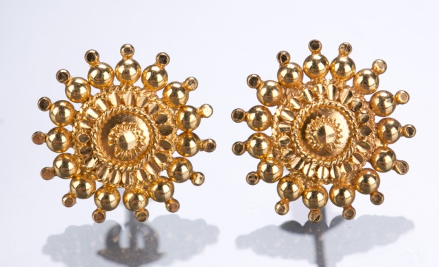 Appraisal: Pair of K Gold Earrings Geometric sun disc form with