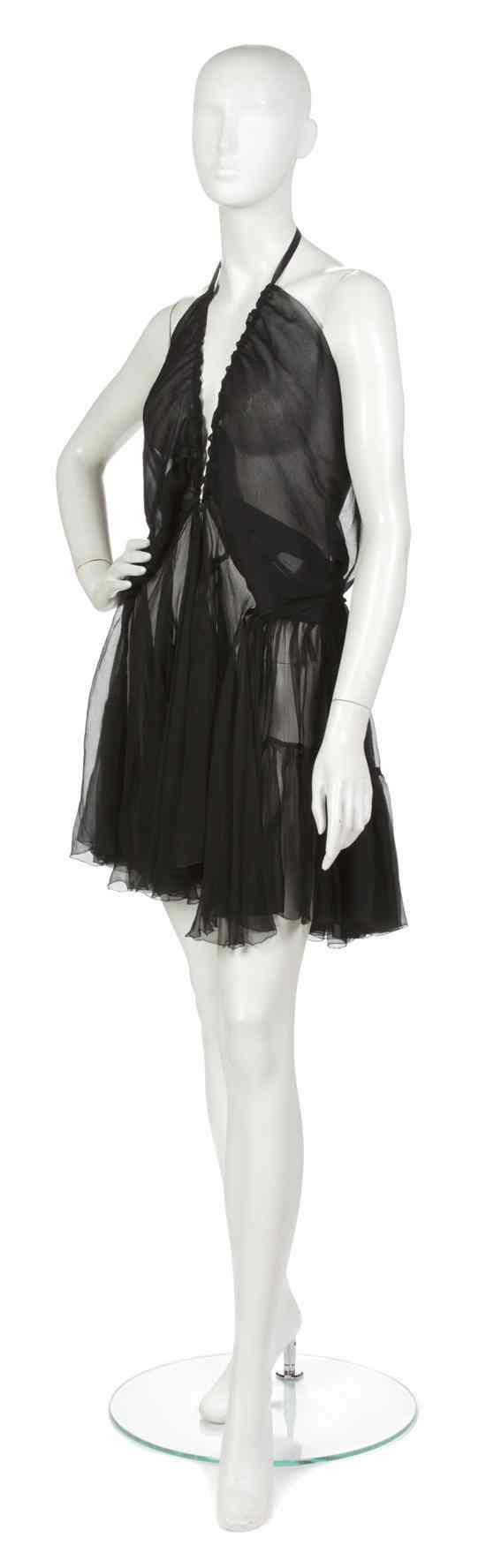 Appraisal: An Alaia Black Silk Chiffon Cocktail Dress halter neckline Labeled