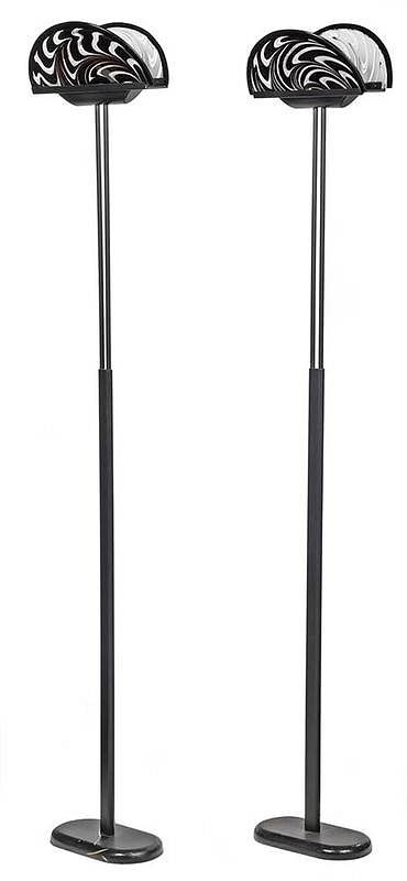 Appraisal: Pair Modern Floor Lamps Signed Murano Shades Italian black metal