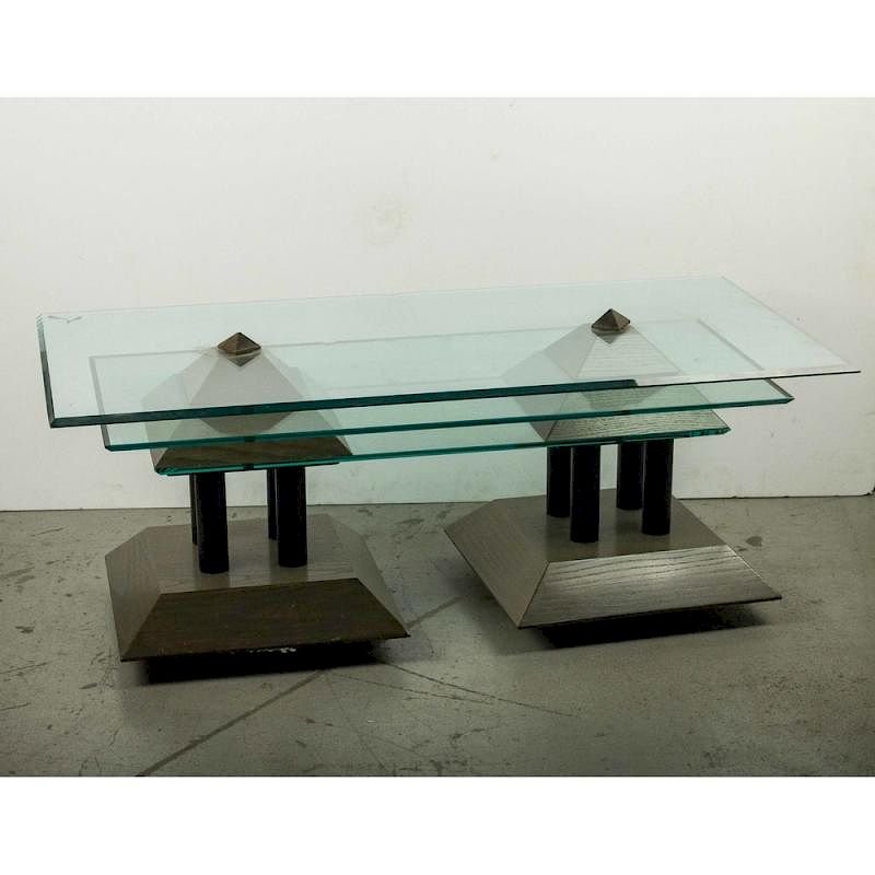 Appraisal: Geometric Glass Coffee Table Modernist coffee table featuring three graduated