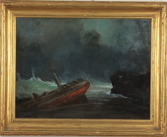 Appraisal: Seascape with wrecked boat oil on canvas x SLL Henry