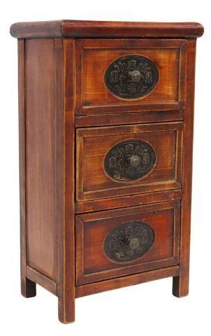 Appraisal: Small Chinese carved hardwood chest th c fitted with three