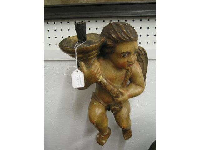 Appraisal: th Century Carved Figural Angel Wall Sconce gesso paint approx