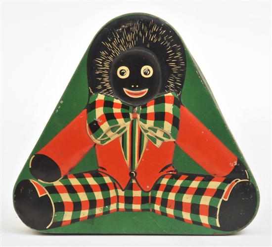 Appraisal: GOLLY TIN black green and red tin F-G cm wide