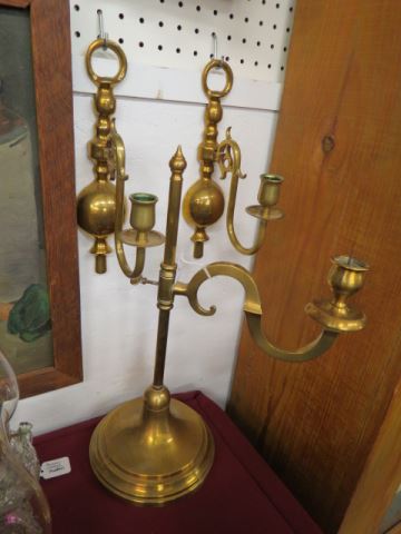 Appraisal: pcs Brass adjustable candle lamp and pair of candle sconces